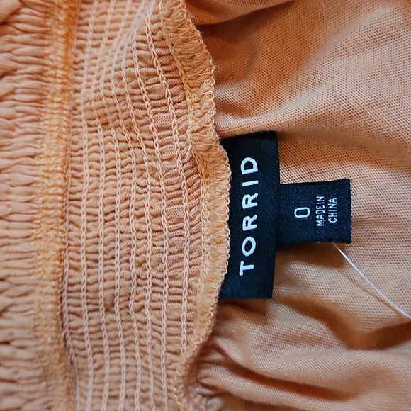 Torrid Peach Off-Shoulder Top, Embroidered Neckline, Sz 0 (12, L), NWT! - Picture 6 of 8